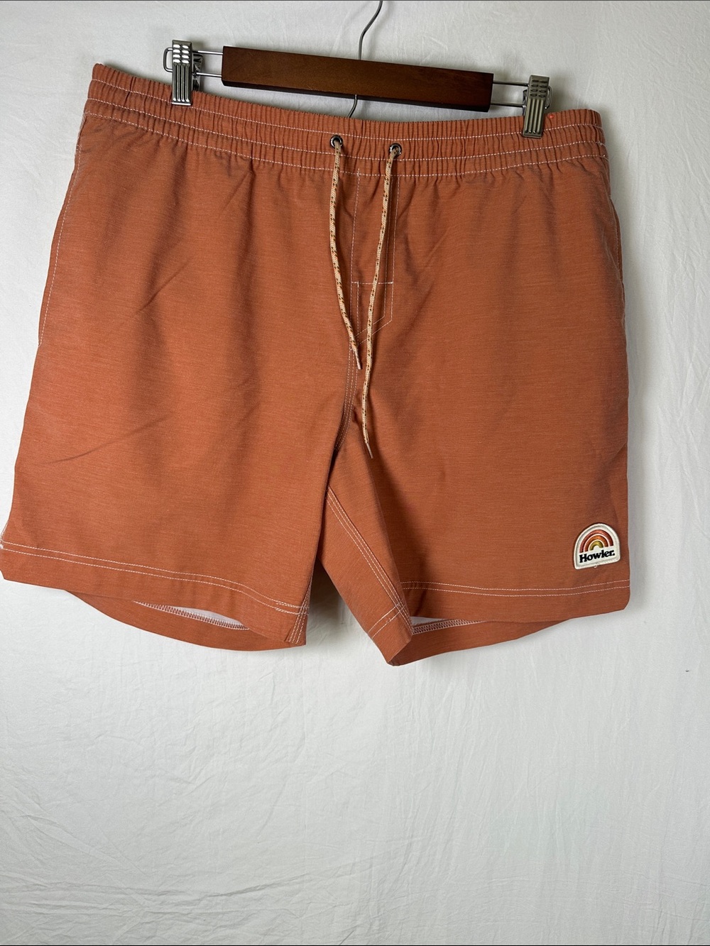 Howler Brothers Rust Orange Elastic Waist Shorts with White Lining